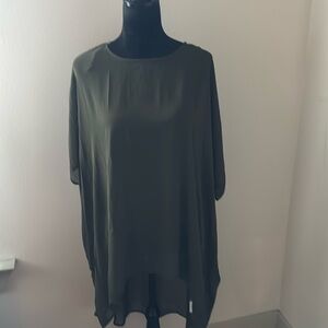 Meraki Olive Green semi sheer kaftan style top tunic coverup Sz S